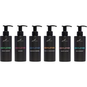 Bodylotion Set - Fresh Ginger + Hamam + Hammam Herbal + Sweet Orange & Cedarwood + White Lotus en Zen Moment - bodycare - luxe fles - set van 6 stuks - Cadeau - giftset voor hem en haar