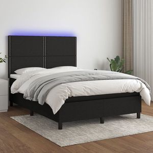 The Living Store Boxspring LED - 140 x 190 cm - Zwarte stof - Verstelbaar hoofdbord - Pocketvering matras - Huidvriendelijk topmatras - Met kleurrijke LED-verlichting