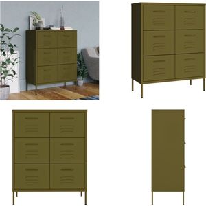 vidaXL Ladekast 80x35x101,5 cm staal olijfgroen - Opbergkast - Opbergkasten - Opslagkast - Opslagkasten