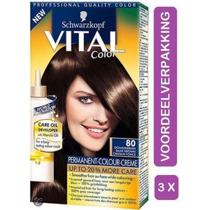Vital Colors 80 Donkerbruin - Haarverf - 3 Stuks Voordeelverpakking