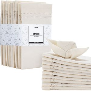 JEMIDI - Set van 12 - Katoenen Servetten - Wit - 40 x 40 cm - 100% Katoen