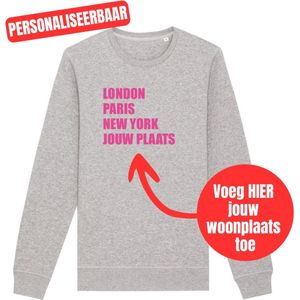 Sweater grijs XXL - London, Paris, New York, jouw woonplaats - Fluor roze
