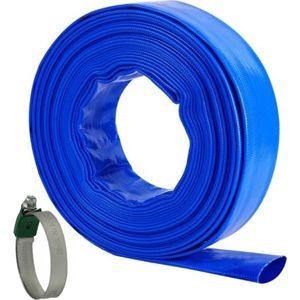 Platte waterslang voor dompelpompen - 25mm (=1 "") - Rol 10 meter - 1 slangklem