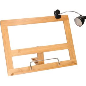 Bamboe houten kookboekhouder 32 cm met LED leeslampje zwart - Handige keuken accessoires