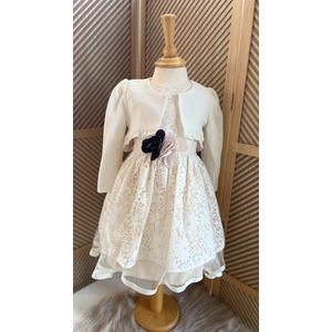 luxe feestjurk met jas en tasje-vintage jurk-bruiloft-foto-verjaardag-doopsel-geborduurde bloemen-creme champagne kleur-katoen-3 tem 4 jaar maat 104