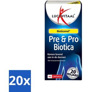 20 x Lucovitaal - Pre & Probiotica - Bioticomel - 20 Miljard Bacteriën - 90 Capsules - Darmgezondheid - Probiotica - Prebiotica - Darmflora - Spijsvertering