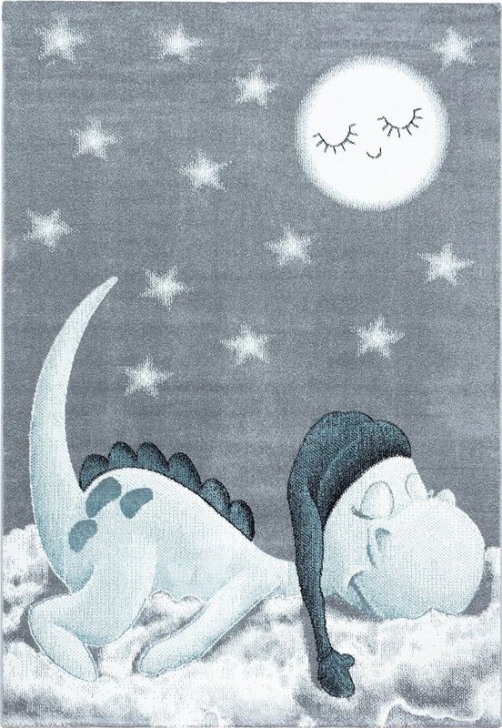 Ayyildiz - Bambi - Kindervloerkleed - Blauw - Dinosaurusprint - 160x230 cm