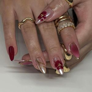 24pcs Rode Bloemen Druknagels - Kunstnagels met Bloemontwerp - Medium Acrylnagels voor Vrouwen - DIY Manicure Set