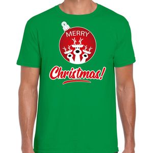 Rendier Kerstbal shirt / Kerst t-shirt Merry Christmas groen voor heren - Kerstkleding / Christmas outfit XXL