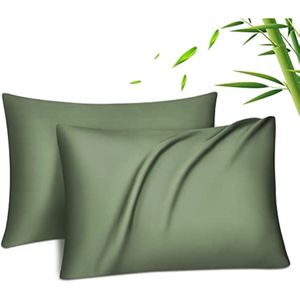 2 Bamboe kussensloop Bamboe Vezels Kussensloop Zijdezacht verkoelend ademend met verborgen ritssluiting, bamboegroen, 50x70cm