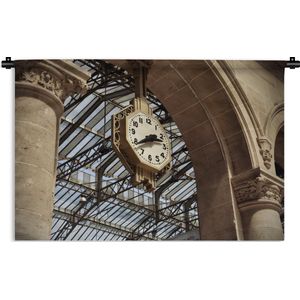 Wandkleed Art Deco architectuur - Art Deco klok in Gare du Nord Station in Parijs Wandkleed katoen 180x120 cm - Wandtapijt met foto XXL / Groot formaat!