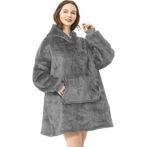Hoodie Deken - Oversized Hoodie - Hoodie Blanket - Plaid met mouwen - Sherpa - Grijs