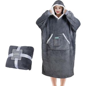 hoodiedeken met mouwen en capuchon 120 cm Sherpa hoodie dames oversize met mouwen oversized superwarm zacht draagbaar deken hoodie met mouwen voor dames volwassenen dames grijs