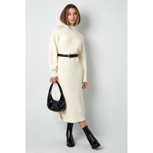 Gebreide lange dames jurk - Off-White - S/M