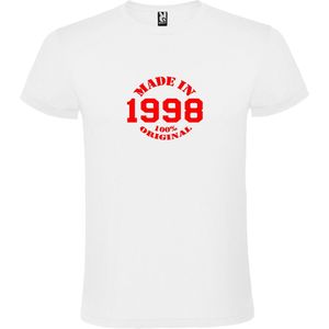 Wit T-Shirt met “Made in 1998 / 100% Original “ Afbeelding Rood Size XXXL