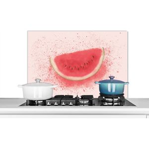 Spatscherm keuken 80x55 cm - Kookplaat achterwand Watermeloen - Fruit - Pastel - Zomer - Muurbeschermer - Spatwand fornuis - Hoogwaardig aluminium