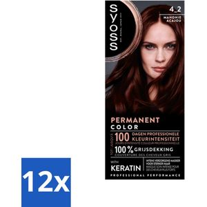12 x SYOSS - Coloration 4-2 Mahonie - Haarverf - Grijsdekking - Vermindert Haarbreuk - Permanente Haarkleuring - Haarkleur - Grijsdekking - Professionele Kleur - Keratine