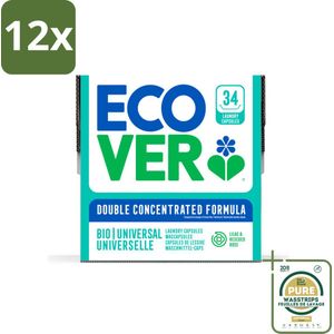 Ecover - Waspods - Universeel - Geconcentreerde formule - 34 wasbeurten - Voordeelverpakking - 12 stuks - Biologisch afbreekbaar - Milieuvriendelijk