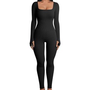 Dames Jumpsuit Lange Mouwen Vierkante Hals Sport Bodycon Yoga Outfit