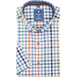 Redmond modern fit overhemd - korte mouw - structuur - blauw geruit - Strijkvriendelijk - Boordmaat: 39/40
