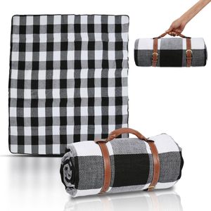 Waterdicht Picknickkleed 200 x 200 cm - Groot picknickkleed voor meerdere personen - Draagbaar Strandkleed met Handvat - Zwart-wit ruitje