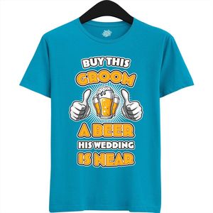 Buy This Groom A Beer | Vrijgezellenfeest Cadeau Man - Groom To Be Bachelor Party - Grappig Bruiloft En Bruidegom Bier shirt - T-Shirt - Unisex - Aqua - Maat XXL