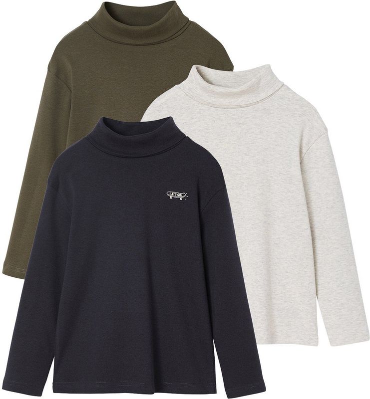 Vertbaudet - Set van 3 T-shirts - Jongens - Lange Mouwen - Rolkraag