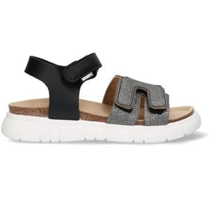 Braqeez 425421-789 Meisjes Platte Sandalen - Zwart - Leer - Klittenband