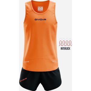Sport kledingset Running/Hardlopen/ Fitness, Givova Kit New York KITA07, Fluo Oranje/Zwart, maat XL