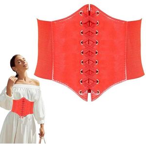 Kanten Korset Met Vetersluiting en Elastische Tailleband in Rood Kleurrijke Ontwerp