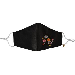 Mondkapje zwart met bloemetjes
