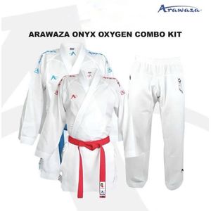 Arawaza kumite-karatepak Onyx Oxygen | set | WKF-approved | Blauw / Rood (Maat: 150)