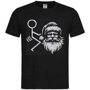 T-shirt Unisex Volwassenen Fout Foute Kerst Kerstmis Kerstman Grappig Tekst ""FUCK Santa"" | korte mouw | Zwart/Zilver GLITTER | maat M