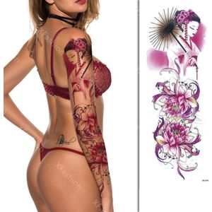 Tattoo Sleeve - Japan Azië Masker Bloemen Lucht Vis Karper - Neptattoo Lichaam en Gezicht - Japan Azië Vrouw Bloem Flowers Roze Paars - Nep Tatoeage - Fake Temporary Tattoo - Festival Make-up Outfit Volwassenen Kinderen