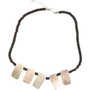 Behave Dames ketting zwart met schelpen hangers 40 cm