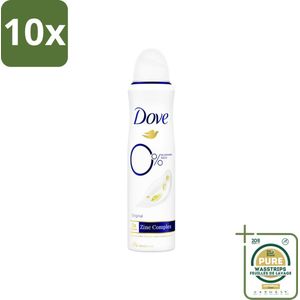 10 x Dove Deodorant Spray - 0% Original - 150 ml - Grootverpakking - Dove Deodorant Spray - 0% Aluminiumzouten - Frisheid - Huidverzorging - Zweetbehandeling