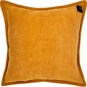 Warmpi® Draadloos Warmtekussen incl Warmpi® Powerbank (10.000mah) - Chenille Okergeel - Elektrisch Verwarmd sierkussen heeft ook kabel van 3m voor opwarming via stopcontact of USB Poort - 3 standen - 45x45cm - oplaadbaar infrarood kussen Geel