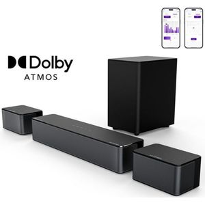 ULTIMEA 5.1-kanaals Dolby Atmos-soundbar met draadloze subwoofer, 2 surround-luidsprekers en slimme app-bediening - Zwart