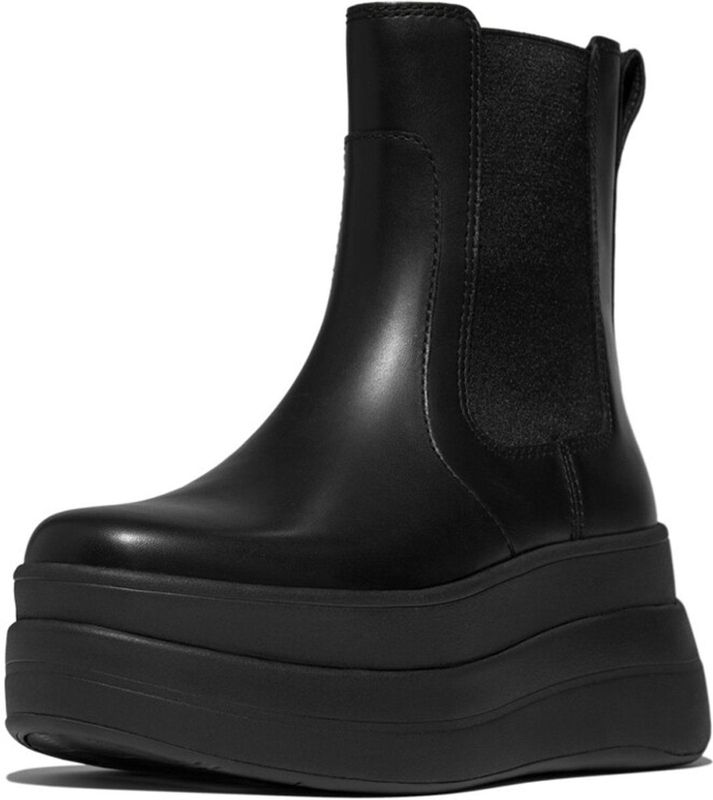 FitFlop - F-Mode Stack Leather Chelsea Boots - All Black - Schoen