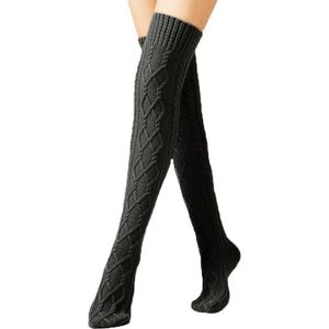 Dames winter over de knie gebreide sokken, dames gebreide thermosokken, laarzen sokken dames thermosokken 1 paar, warme knie vloer sokken - zwart - 75cm