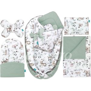 Lantigo Babynest 100% katoen, 6-delig set voor pasgeborenen, incl. kussen, babydeken en ergonomisch babykussen Green Groove
