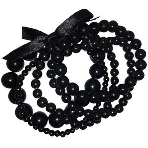 Behave - Armband - setje van 5 elastische Armbandjes met zwarte parels