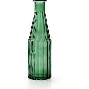 Jodeco Bloemenvaas Marseille - Fles model - glas - groen - H25 x D7 cm
