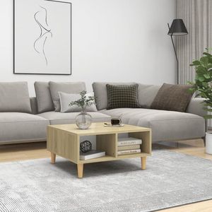 The Living Store Salontafel - Scandinavische stijl - met opbergschappen - 60 x 60 x 30 cm - wit en sonoma eiken - Vochtig afneembaar