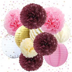 Joya Party® Pompom en Lampionnen Feest Versiering Roze | Decoratie | Verjaardag, Jubileum & Bruiloft | Roze