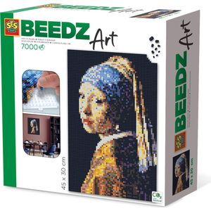 SES Beedz Art - Vermeer - Meisje met de Parel - 7000 strijkkralen - kunstwerk van strijkkralen - complete set inclusief grondplaten en strijkvel