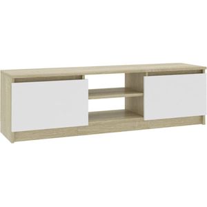 vidaXL - Tv-meubel - 120x30x35,5cm - bewerkt - hout - wit - en - sonoma - eikenkleurig