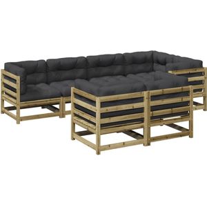 vidaXL Loungeset - 7-delig - Grenenhout - Inclusief kussens Tuin Lounge Set - Hoekbank - Tuinset - Loungebank - Buitendiner