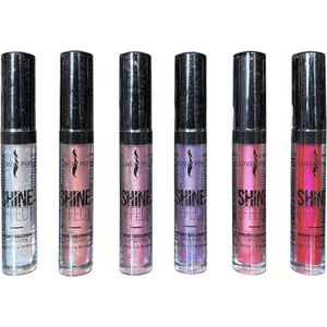 Lovely Pop Cosmetics - Set van 6 - Glitter Lipgloss - Lipgloss - Shine effect - Make-up - Transparant - Zilver - Roze - Goud - Lila - Blauw - Glitter