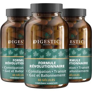 Digestic - Laxatif contre la constipation 100% naturel, 180 capsules, pour le Transit Intestinal, Nettoie, Detox et purifie le colon, Soulage les ballonnements et les gaz